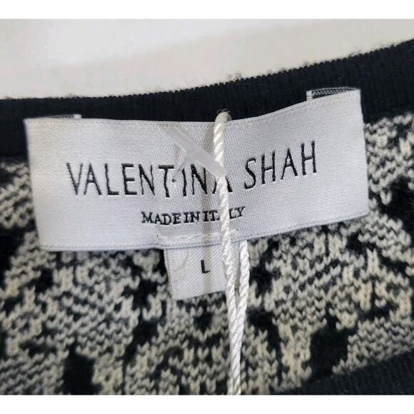 Valentina Shah Cream & Black Knit Wool Blend Short Sleeve Peplum Top Size Large - Picture 7 of 9